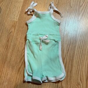 Mint Green Ribbed Romper Baby Girl‎ Sleeveless Tie Strap Summer Outfit